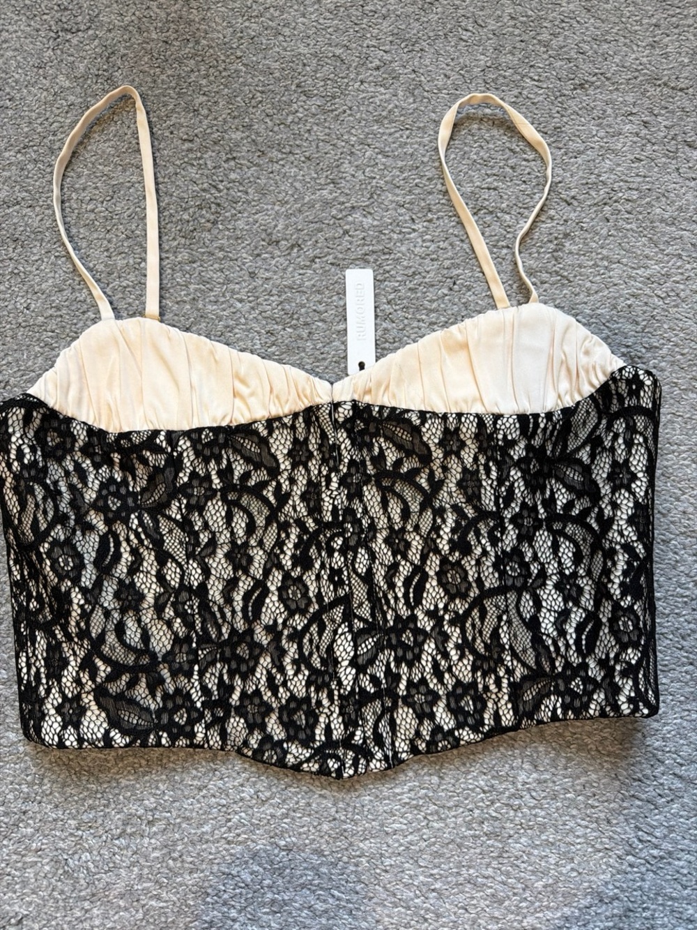 Rumored Cream Bustier Top with Black Lace Overlay